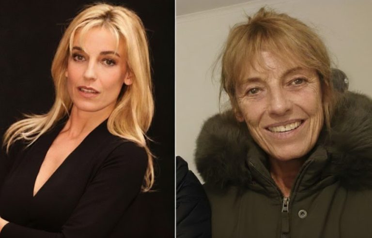 Collage de la actriz Adriana Vacarezza en sus roles icónicos de los años 90 y una foto más reciente obtenida de redes sociales familiares.