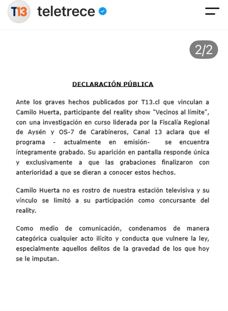 Canal 13/ Declaración