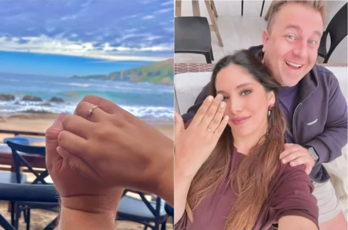 Stjepan Tarbuskovic, periodista de Chilevisión, junto a su pareja tras el compromiso