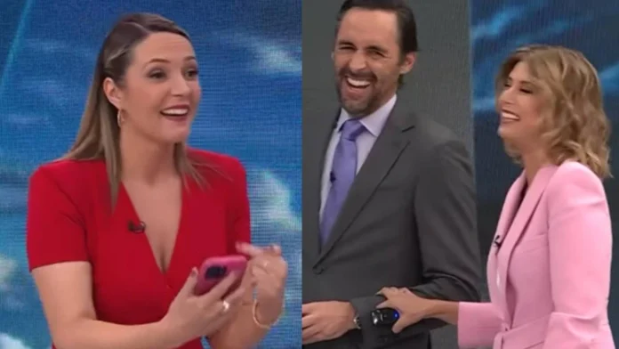 Macarena Pizarro y Daniel Matamala en pantalla durante el chascarro con Allison Göhler en Chilevisión Noticias.